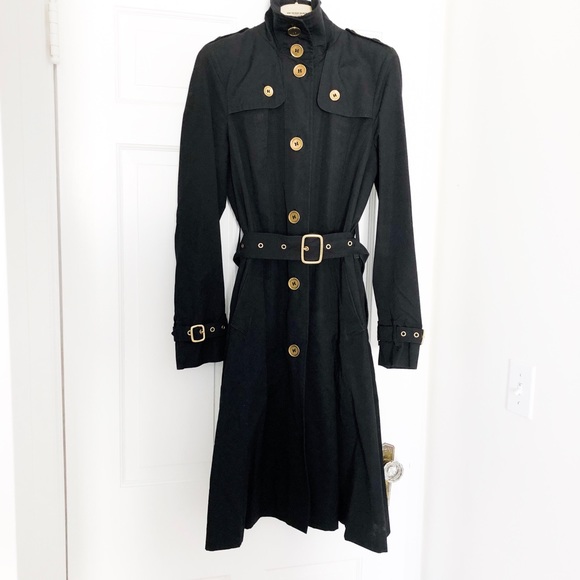 Burberry Jackets & Coats Burberry Black Gold Button Belted Trench
